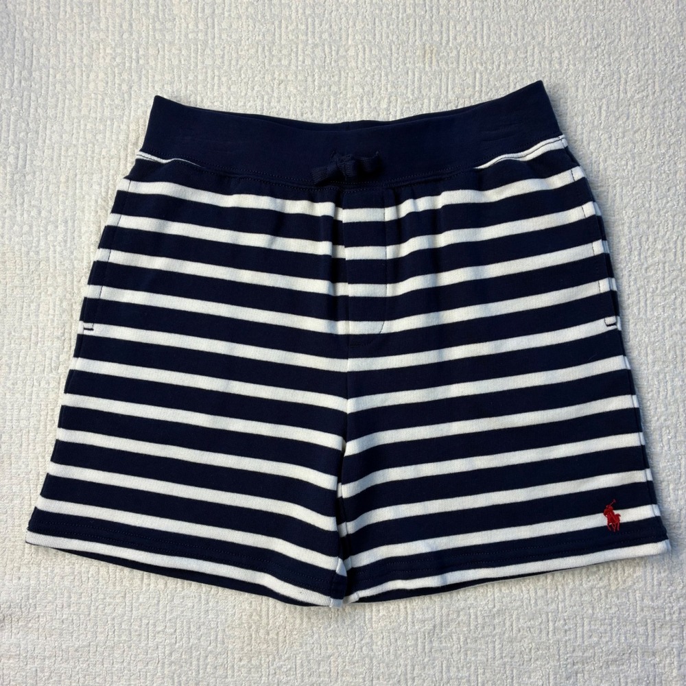 Polo Ralph Lauren Kids Navy White Striped French Terry Shorts Size M 10-12 NWT
